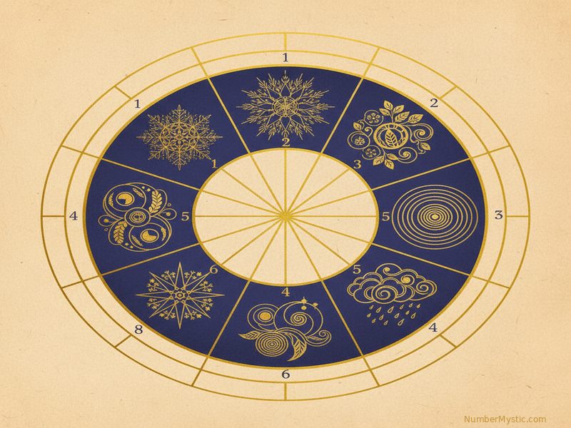 Golden clock face with nine segments representing personal year cycles