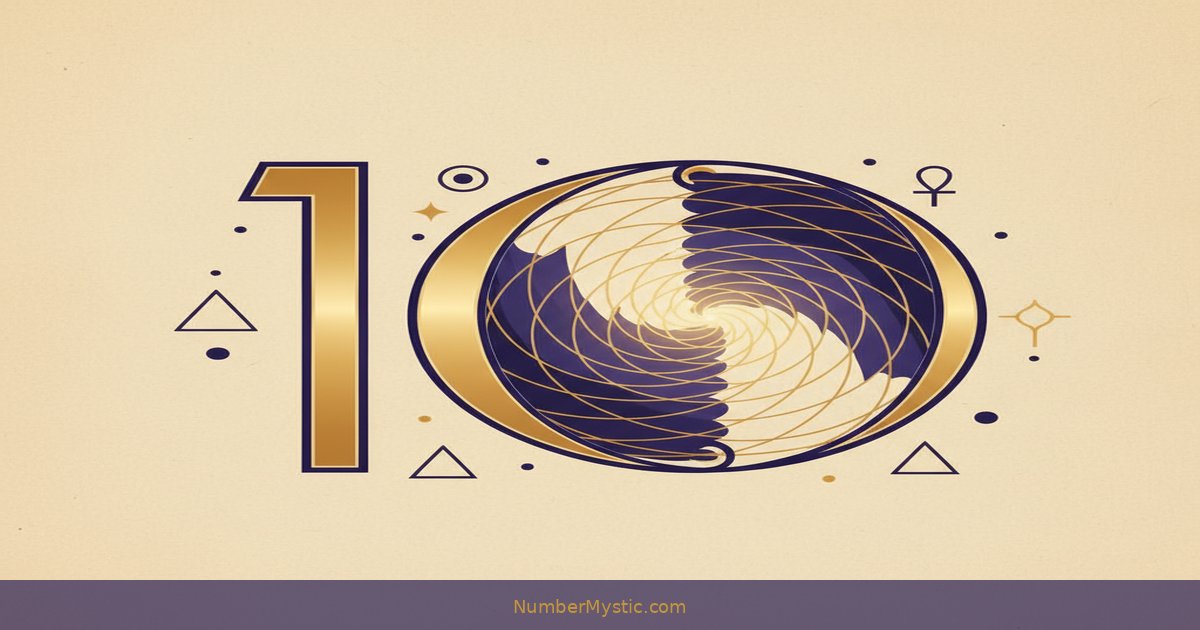 Golden circle and line representing number 10 in numerology