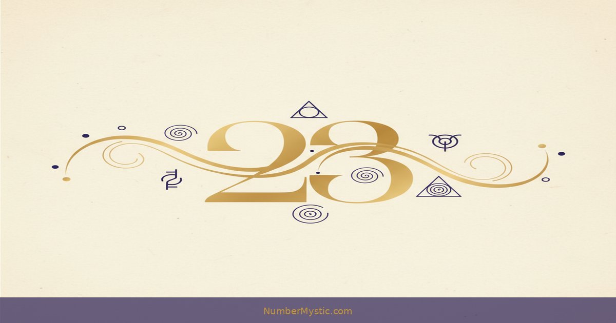Golden tuning fork with geometric patterns representing number 23